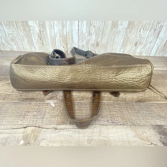 Claudia Firenze Handbag Pewter Metallic Leather Fur Chain Made in Italy - Picture 9 of 16